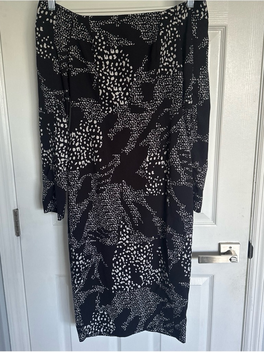 Strapless Black & White Printed Midi Dress